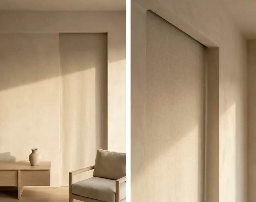 Blind dropping from a concealed ceiling recess with no visible headbox